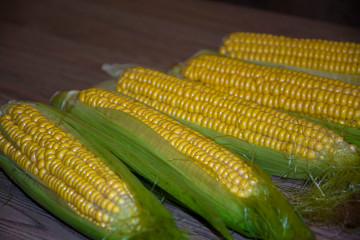 corncob on the table table summer tasty healthy food ripe tasty yellow