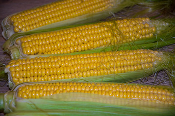 corncob on the table table summer tasty healthy food ripe tasty