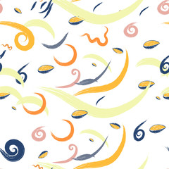 simplified kitschy background with abstract brush stains and spots.