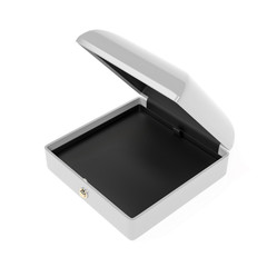 White jewelry box with black lining. 3d rendering illustration