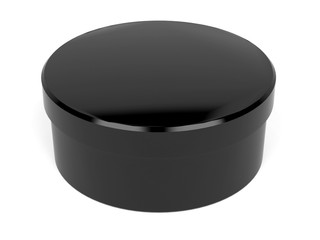 Round box. Closed black carton. 3d rendering illustration