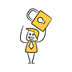 businessman holding key yellow doodle design