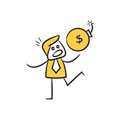 businessman and money debt bomb yellow doodle design