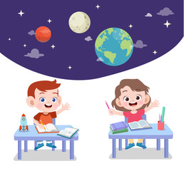 kids study astronomy