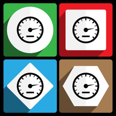 Speedometer icon. Vector icons, set of colorful flat design internet symbols. Eps 10 web buttons.