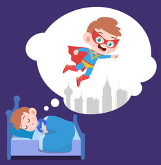 kid boy sleep dream vector illustration
