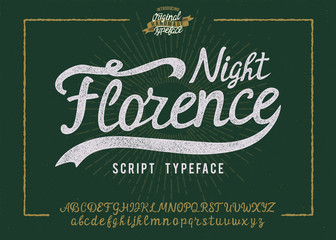 Night Florence. Vintage brush script. Handmade font. Retro Typeface. Vector font illustration.