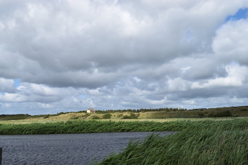 clouds over green field