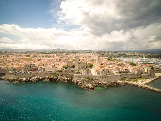 Obraz premium Aerial view of Antibes city & port during summer day. Antibes is a city located on the French Riviera or Cote d'Azur in France. Europe
