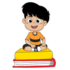 Set of kid reading a book.vector and illustration.