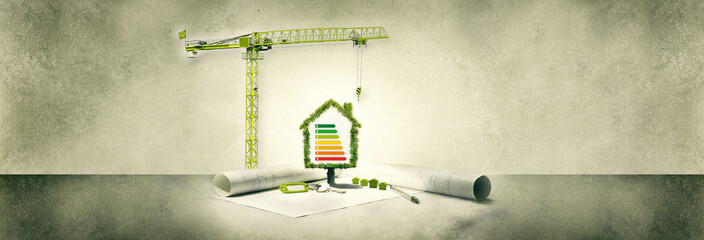  real estate project, house ecology, tree and crane