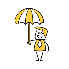 businessman holding umbrella, doodle character design