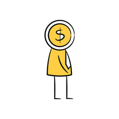 businessman money head capitalism concept , doodle character design