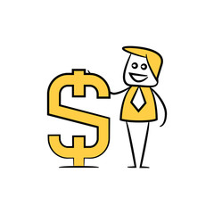 businessman and dollar sign, doodle character design