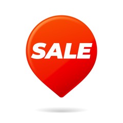 Red Pin on white background, sale