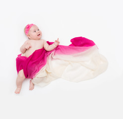 Obraz na płótnie Canvas Top view of cute baby girl dressed in a fairy costume show up -