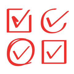 red hand drawn check, mark wrong mark