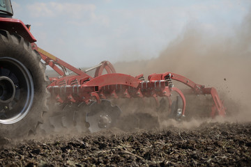 Agricultural plow close-up on the ground, agricultural machinery.