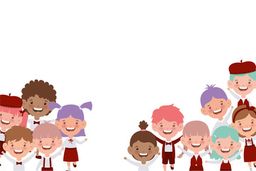 group of students smiling on white background