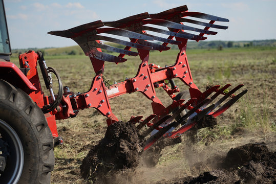 Agricultural Plow Close-up On The Ground, Agricultural Machinery.