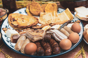 Various homemade food served on the table