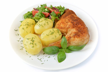 udko z kurczaka pieczone, ziemniaki i surówka © robert6666