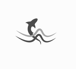 Flat design vector icon fishing closeup. The layout of the logo for the company - fishing. Waves with fish icon isolated