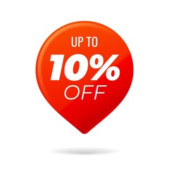 Red Pin on white background, up to 10 percent off