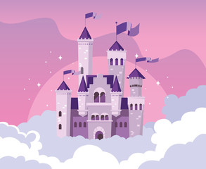 Fototapeta na wymiar castle building fairytale in the sky with clouds