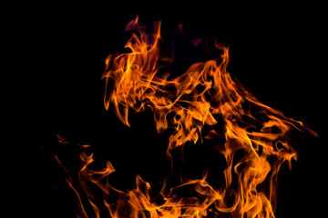Fire flames on black background isolated. fire patterns