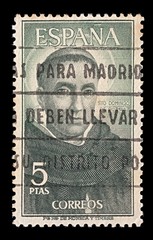 Spain post stamp  with artist Bartolommeo della Porta (28.03.1472-06.10.1517) specially cancelled in Madrid