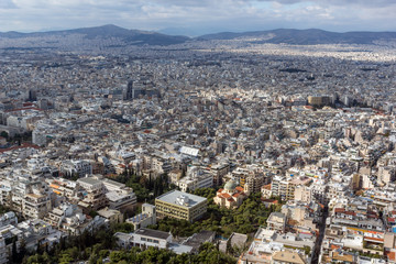 Panorama of city of Athens from Lycabettus hill, Greece
