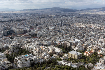 Panorama of city of Athens from Lycabettus hill, Greece