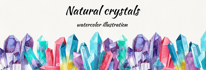 frame made of crystals, clipart, digital image for printing cards or invitations, crystals for website design or social networks,watercolor composition,