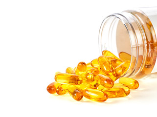 Fototapeta Omega 3 capsules from Fish Oil on white background. Vitamin D on white background. obraz