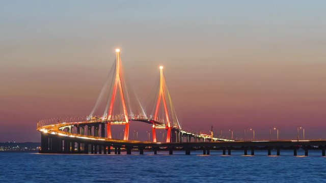 Timelapse 4k.Sunset of incheon bridge,South Korea