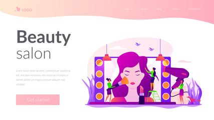 Fashion industry, cosmetology school. Makeup artist, stylist service. Beauty salon, beauty parlor, professional cosmetic treatments concept. Website homepage header landing web page template.