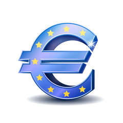 Blue euro sign isolated on white background