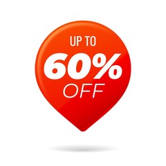 Red Pin on white background, up to 60 percent off