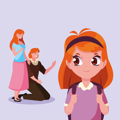 cute little student girl with parents