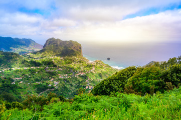 Landscape scenery from Portela Viewpoint - Porto da Cruz at beautiful coast and mountains in the...