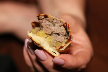 Pie with meat and onions , delicious homemade food