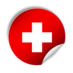 Obraz premium Bright sticker with flag of Swiss. Vector