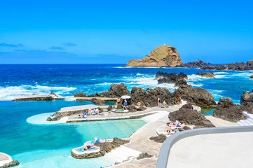Peel and stick wall murals Blue Natural volcanic swimming lagoon pools at Porto Moniz, travel destination for vacation, Madeira island, Portugal