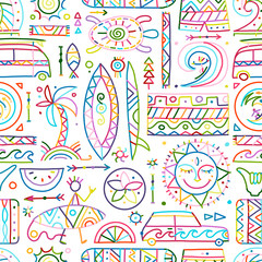 Surfing seamless pattern. Tribal elements for your design