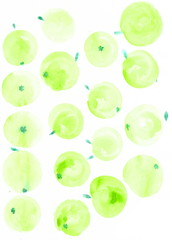 Drawing with watercolors: abstraction - green apples.