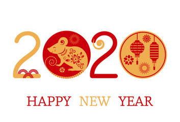 Fototapeta premium Postcard with the Chinese New Year 2020 rat on the astrological calendar. flat isolated vector