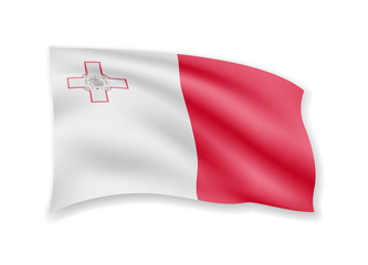Waving Malta flag on white. Flag in the wind.