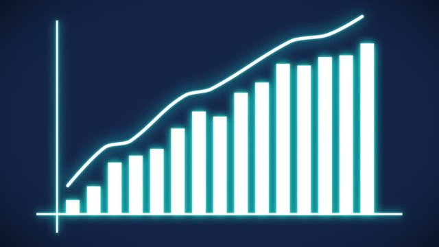 Growth graph on blue background. Economic progress chart. Bars infographic. Statistics and data analysis.Profit concept. Analysis graph for investment, currency,money or companies. 4K animation video