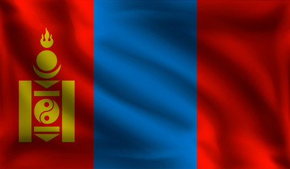 Waving Mongolia flag, the flag of Mongolia, vector illustration